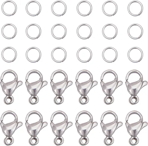 Miniatura 9 de PandaHall - 300 anillos de salto de acero inoxidable 304 de calibre 20 de 0.197 in con 100 cierres de pinza de langosta para aretes, pulseras
