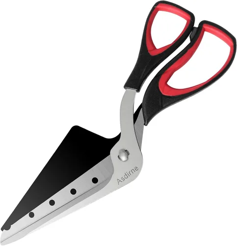 Asdirne Tijeras para pizza, cortador de pizza, hoja desmontable ultra afilada con bandeja, agarre ergonómico de TPR suave, 10.3 pulgadas, negro y