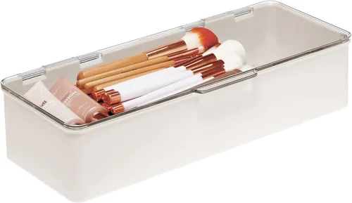Miniatura 5 de mDesign - Caja organizadora apilable de plástico para encimera de baño, 2