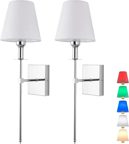 Miniatura 7 de Juego de 2 apliques de pared que funcionan con pilas, accesorios sin cableado, con bombilla regulable de control remoto (bombilla incluida)