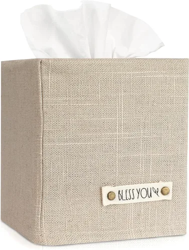 Miniatura 9 de Elegante funda para caja de pañuelos: este soporte de lino beige cubre instantáneamente tus cajas de pañuelos cuadradas, la cubierta de cubo