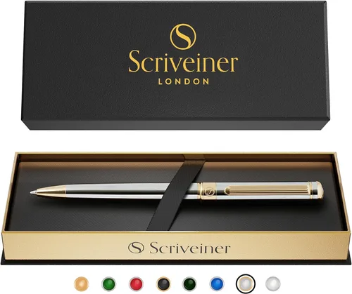 Miniatura 19 de Bolígrafo laqueado en negro Scriveiner - Impresionante pluma de lujo, chapado en oro real, repuesto Schmidt de tinta negra, el mejor juego de regalo