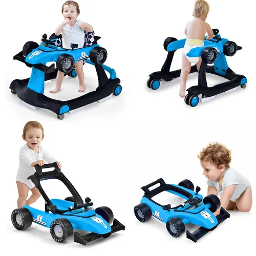 Miniatura 15 de HONEY JOY Andador de bebé 4 en 1, andador de actividad con empuje con 3 alturas ajustables, ruedas suaves con velocidad ajustable, asiento Blanco