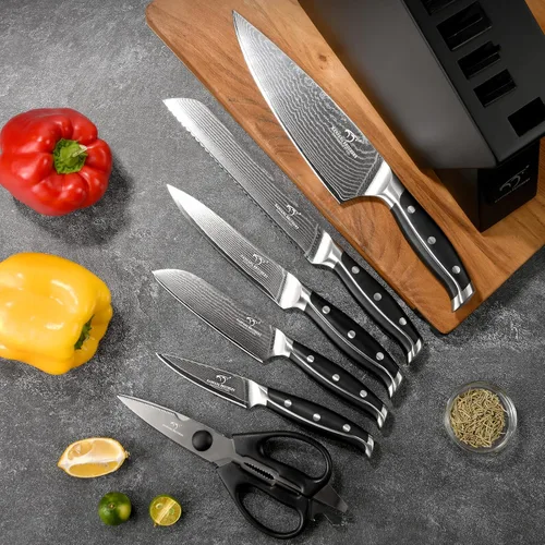 Miniatura 2 de NANFANG BROTHERS Juego de cuchillos para cocina con bloque, juego de cuchillos de cocina de Damasco con bloque, mango ergonómico ABS para juego
