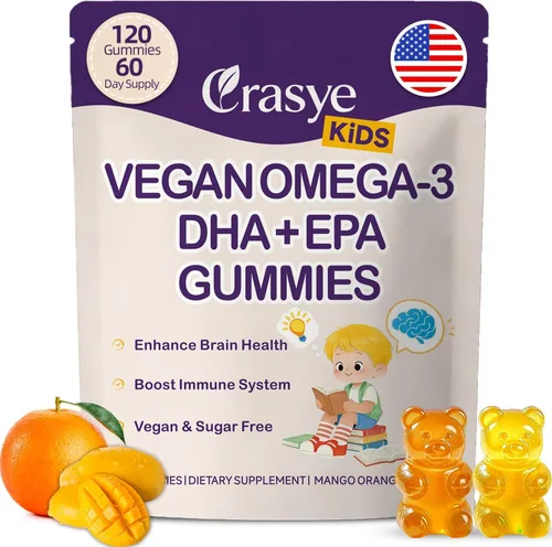Gomitas Omega 3 para niños y adolescentes – Suplemento Omega DHA y EPA sin azúcar para el cerebro y la inmunidad de los niños – Sin eructos de