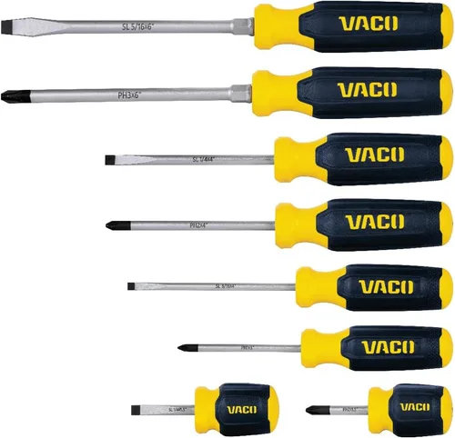 VACO VAC7082 - Juego de destornilladores de 8 piezas, versátiles Phillips y destornilladores ranurados, cuchillas de precisión grabadas con láser y