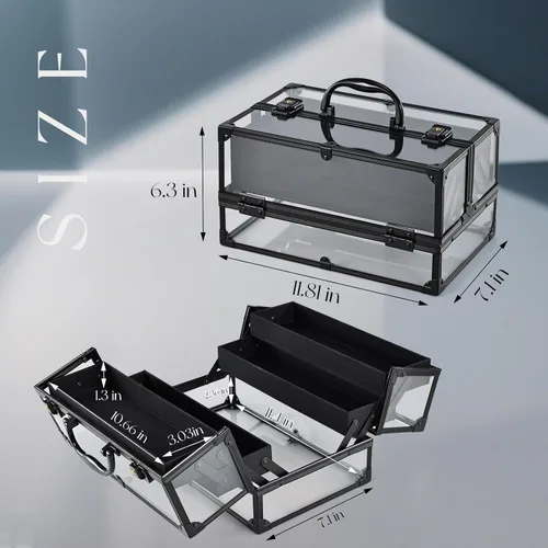 Miniatura 5 de FRENESSA Estuche de maquillaje portátil para cosméticos, caja organizadora de artículos de tocador, estuche de acrílico transparente para artistas