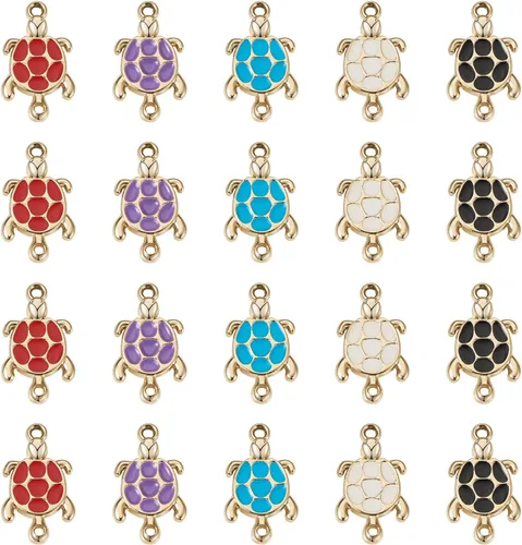 Craftdady 40 dijes de eslabones de metal de tortuga, tortuga marina, aleación esmaltada, colgantes, dijes colgantes de animales dorados claros,