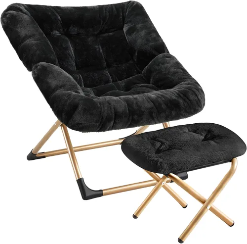 Miniatura 13 de Youtanic Comfy - Silla tipo platillo de gran tamaño, silla de lectura de piel sintética suave para adultos, marco de metal XL estable y almohadilla
