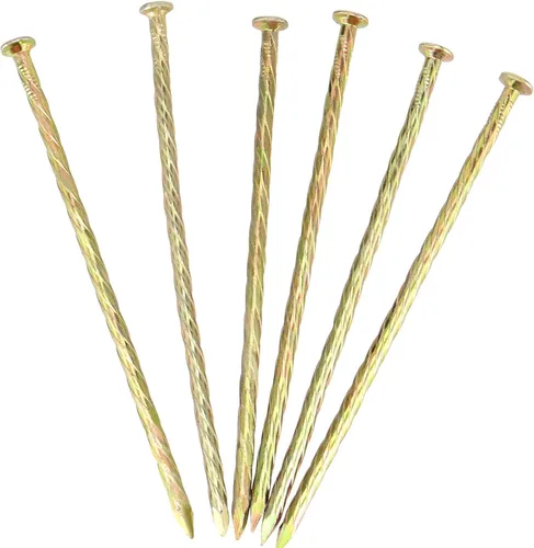 Miniatura 5 de MUKCHAP 100 clavos galvanizados de 6 pulgadas, clavos en espiral de metal dorado para barrera de malezas, tienda de campaña