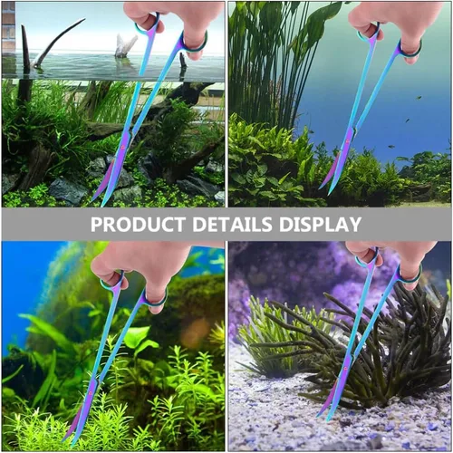 Miniatura 7 de POPETPOP Tijeras curvadas para acuario recortador de plantas subacuáticas Depósito de peces Herramienta de paisajismo de recorte de poda