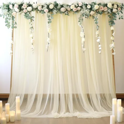 Telón de fondo de tul transparente champán sin arrugas para fiestas, telón de fondo de boda, para fiesta de cumpleaños, baby shower, decoración de