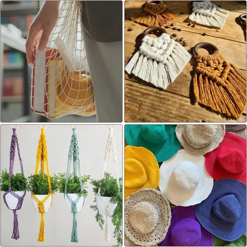 Miniatura 8 de Cordón de algodón macramé 5mmx109 yardas 4 hebras, Munzong Natural hecho a mano 4 cuerdas de algodón trenzadas para colgar en la pared, tejido