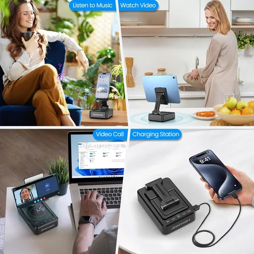 Miniatura 6 de JTEMAN Soporte para teléfono celular con altavoz Bluetooth y función de carga, soporte ajustable para teléfono con sonido HD, regalos de cumpleaños