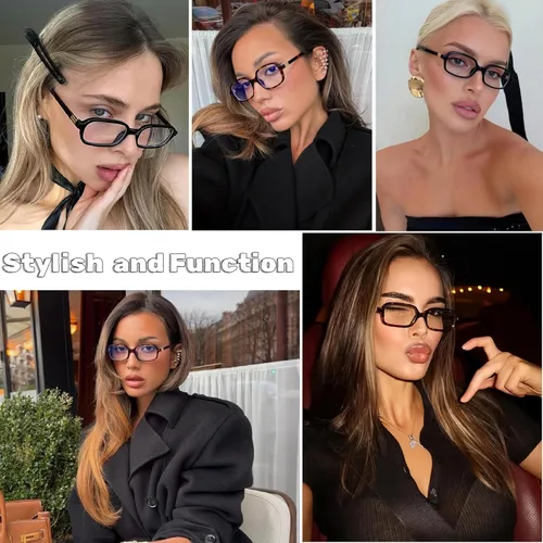 Miniatura 2 de Lentes retro rectangulares con bloqueo de luz azul para mujer, anteojos falsos de los años 90, anteojos de computadora Y2K de moda con marco