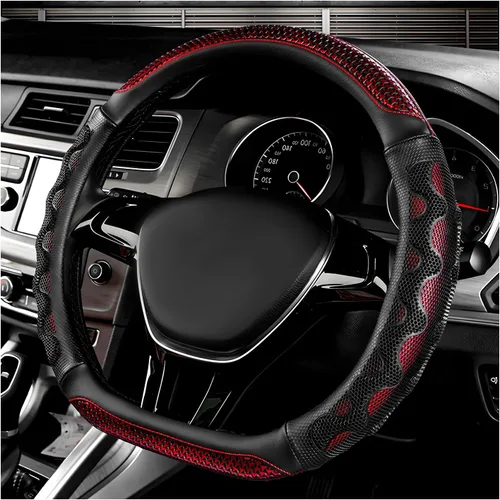 Funda para volante de automóvil, protector de funda para volante antideslizante de 15 pulgadas con diseño de panal 3D, fundas universales para Rojo
