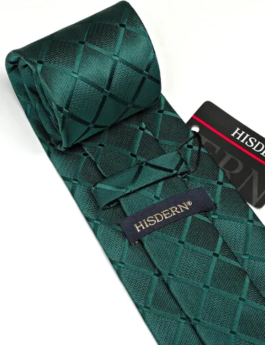 Miniatura 241 de HISDERN Conjunto de corbata a cuadros a cuadros pañuelo tejido clásico formal para hombre corbata y bolsillo cuadrado