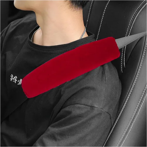 Miniatura 9 de Ziciner Paquete de 2 fundas para cinturón de seguridad de automóvil con almohadillas para hombros, cubiertas universales suaves de piel de oveja Rojo