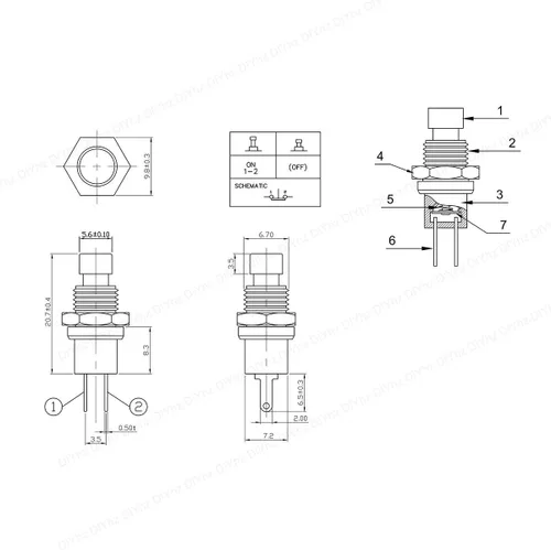 Miniatura 7 de Interruptor de botón momentáneo, 1A 250VAC SPST Mini interruptores de botón cerrado normal (NC) tapa negra y roja - 10 piezas
