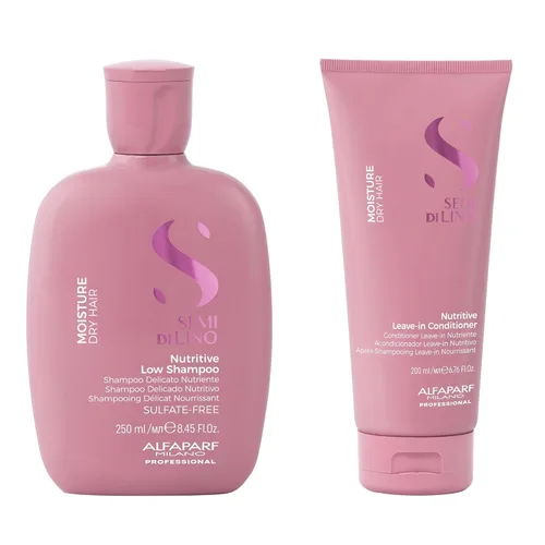 Alfaparf Milano Semi di Lino Moisture Nutritive Shampoo and Conditioner Set para cabello seco - Champú y acondicionador hidratante sin sulfato -