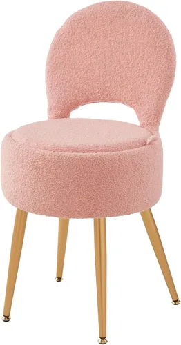 Miniatura 15 de Taburete silla de tocador pequeño con almacenamiento y respaldo plegable, 4 patas de metal con pies antideslizantes, otomana redonda con asiento