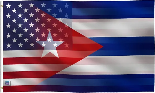 Bandera híbrida cubana americana de 3 x 5 pies: pancarta 100% poliéster, ojales de latón y cabecera de lona fuerte, para uso en exteriores o