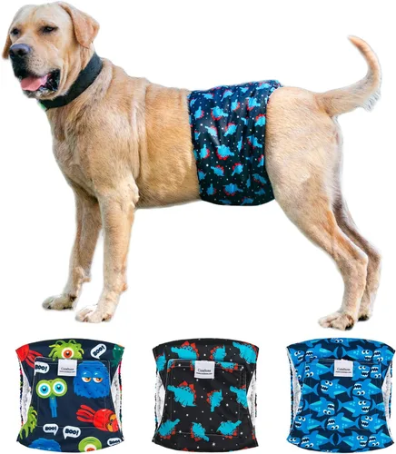 Miniatura 31 de CuteBone - Pañales lavables para perro macho, banda abdominal, paquete de 3 unidades, color negro, modelo DM54XS