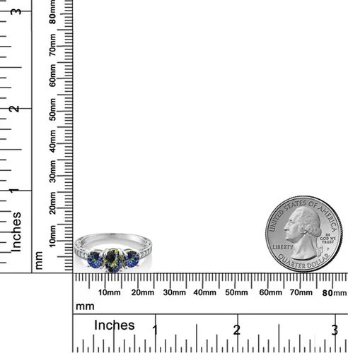 Miniatura 24 de Gem Stone King Anillo de compromiso de 3 piedras preciosas de oro blanco de 10 quilates con piedra natal y diamantes cultivados en laboratorio