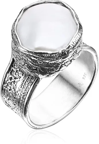 JEAN RACHEL JEWELRY Anillo de plata de ley 925 con perla de agua dulce, aspecto vintage, hipoalergénico, sin níquel ni plomo, colección de diseñador