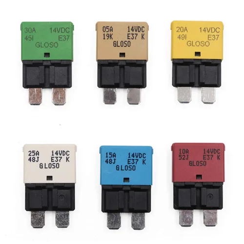 E37 Auto (T1) Fusibles de disyuntor de reinicio automático de perfil bajo ATC/ATO - 12V DC 5A 10A 15A 20A 25A 30A (Paquete de 6 piezas mixtas)