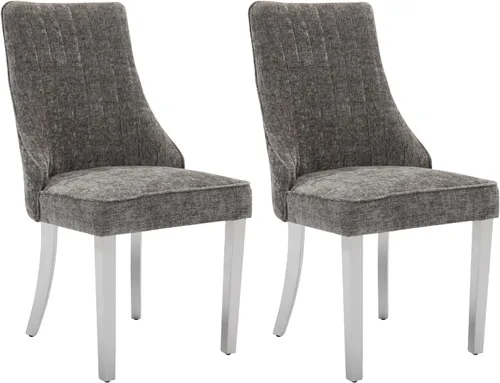 Miniatura 10 de Juego de 8 sillas de comedor, sillas de cocina con canales de lino con patas curvadas de madera maciza, silla de comedor tapizada de tela cómoda