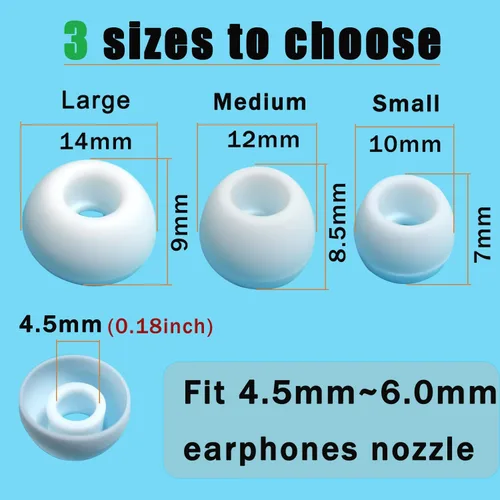 Miniatura 4 de Puntas universales de silicona para orejas/auriculares, puntas de repuesto para boquilla de 0.197 in-0.276 in, 6 pares (S/M/L), aislamiento de ruido