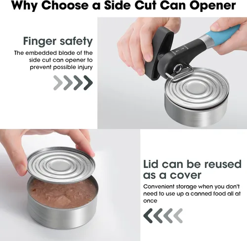 Miniatura 4 de Beneno Abrelatas, Abrelatas Manual de Corte Lateral Seguro con Borde Liso y Hoja Afilada Duradera, Perilla que Ahorra Esfuerzo y Mango Agua