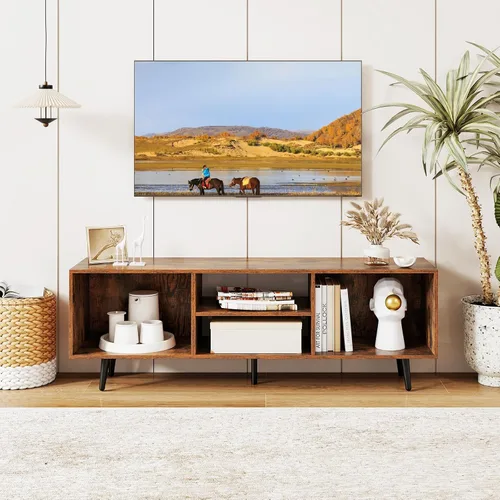 Miniatura 3 de Giantex Moderno soporte de TV para televisores de hasta 55 pulgadas, centro de entretenimiento de TV con almacenamiento, estantes abiertos y 5 patas