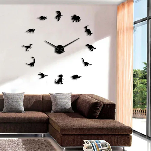 Miniatura 3 de The Geeky Days Jurassic Dinosaurs Wall Art T-Rex Reloj de pared grande DIY Decoración de habitación de los niños Reloj de pared gigante sin marco