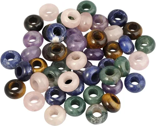 Miniatura 28 de SUNYIK Abalorios sueltos de jade amarillo con agujero grande (0.236 pulgadas), cuentas europeas para pulseras y joyas, paquete de 20 Jade
