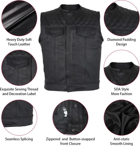 Miniatura 2 de GARGOYLE BELLS Chaleco de cuero para hombre, estilo SOA, con bolsillos para pistolas, chaleco para motociclista, para hombre