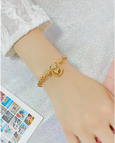 Miniatura 5 de BG&WLing Pulsera chapada en oro de 14 quilates con dije de corazón para mujer, acero inoxidable, cadena de corazón, pulsera de oro duradera