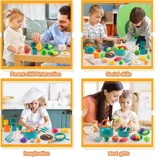 Miniatura 9 de 56 piezas de mini accesorios de cocina para niños, juego de cocina de simulación con utensilios de cocina, vajilla y 2 juegos de frutas, regalo