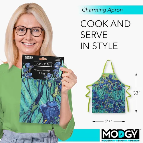Miniatura 6 de MODGY Delantal con bolsillos para mujer, algodón, hornear, cocinar, Van Gogh Irises