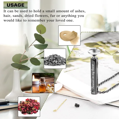 Miniatura 5 de abooxiu Collar de Urna para Cenizas Humanas, Joyería de Cremación para Cenizas en Acero Inoxidable, Colgante de Recuerdo de Cenizas, Collar de Urna