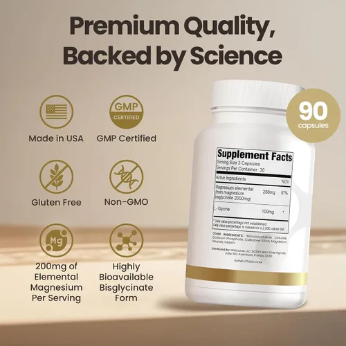 Miniatura 6 de Vitasei Bisglicinato de magnesio – Fórmula quelatada de alta absorción – 2000 mg por porción (288 mg de magnesio elemental) para relajación, sueño
