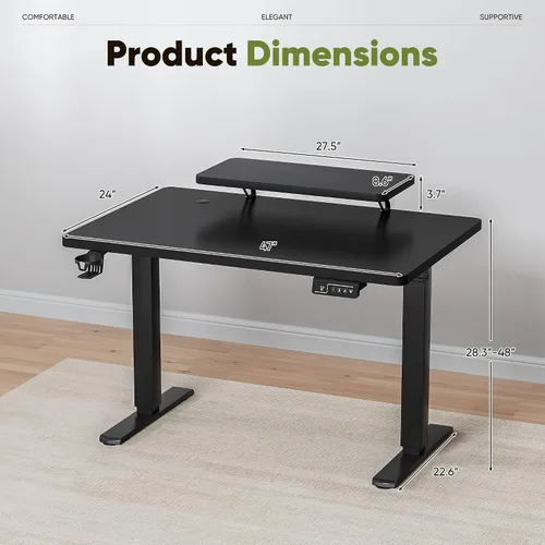 Miniatura 3 de Shahoo Escritorio eléctrico de pie con estante para monitor, mesa de esquina ajustable de altura de 47 x 24 pulgadas, estación de trabajo para Blanco