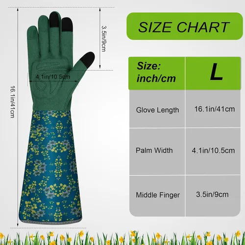 Miniatura 5 de Guantes largos de jardinería para mujer, guantes de cuero a prueba de espinas, guantes de trabajo transpirables para mujeres, patio, exteriores