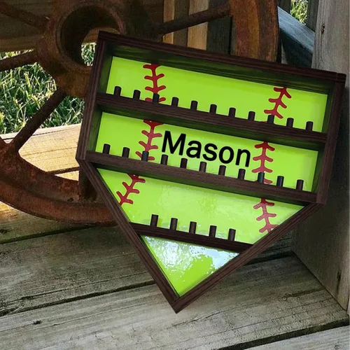 Miniatura 2 de Vitrina de béisbol personalizada con soporte de madera para pelotas de béisbol con nombre personalizado, vitrina de montaje en pared, vitrina