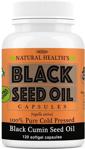 Cápsulas de aceite de semilla negra pura de 1000 mg por porción, 120 cápsulas, prensado en frío y sin OMG