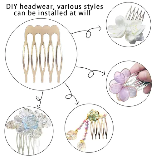Miniatura 6 de Qoaimu Paquete de 20 peines laterales para el cabello, 5 dientes, pequeños de metal, para manualidades, para cabello fino, velo de novia, plateado