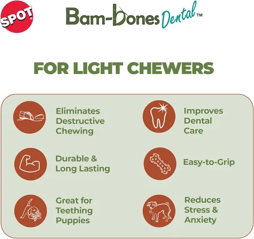 Miniatura 3 de SPOT Bam-Bones - Hueso dental – Hecho con fibra de bambú y un centro de goma masajeadora, masticable duradero para perros masticadores ligeros