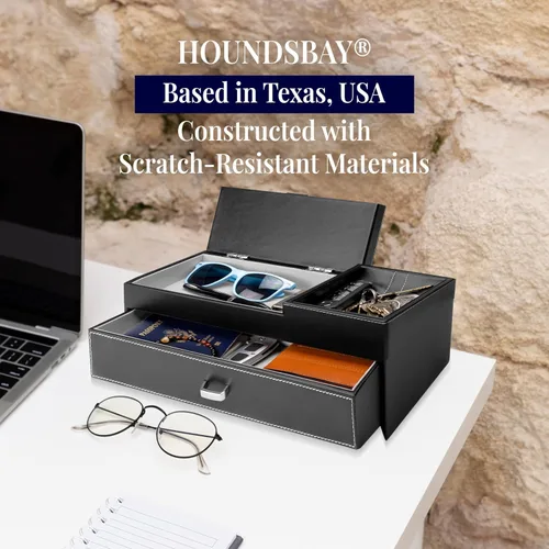Miniatura 5 de HOUNDSBAY Captain Dresser & Nightstand Valet Organizador Caja de almacenamiento con Catchall y estación de carga (negro)