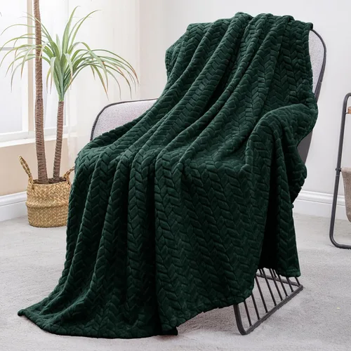 Miniatura 44 de Exclusivo Mezcla - Manta de forro polar tamaño individual para cama, 90x66 pulgadas, mantas suaves y acogedoras de franela jacquard, ligeras y Verde